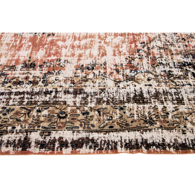 Textile Vintage Mahal Handmade Medallion Motif Rust Distressed Oversize Wool Rug For Sale - Image 7 of 11