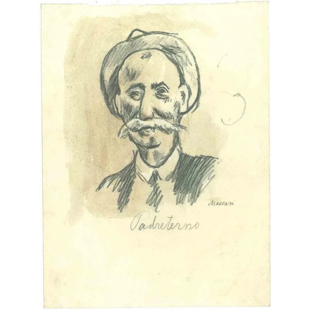 Portrait of Padreterno is an Original Drawing in pencil and watercolor on creamy-colored paper realized by Mino Maccari in...