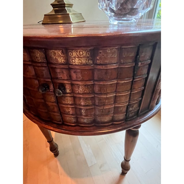 Theodore Alexander Hand-Carved Vintage Wooden Drum Book Table For Sale - Image 12 of 14