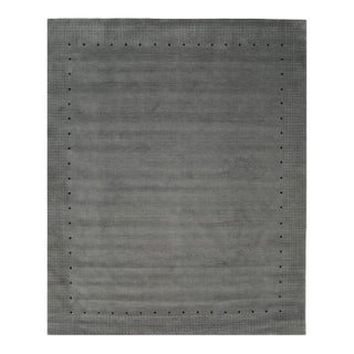 8x10 Gray Hand-Knotted Wool Dotted Border Open Field Solid Modern Carpet Rug For Sale