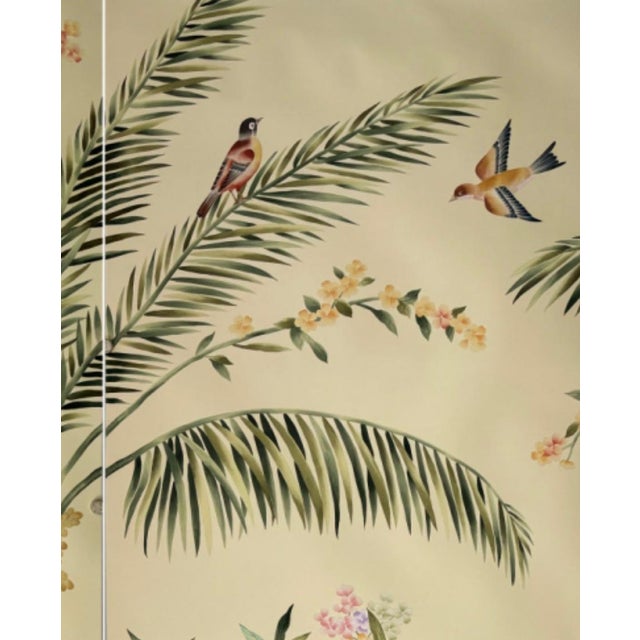 Hand‑Painted Chinoiserie Tropical Palm Mural Wall Panels, Set of 2, Botanical Bird Wallpaper For Sale - Image 4 of 7