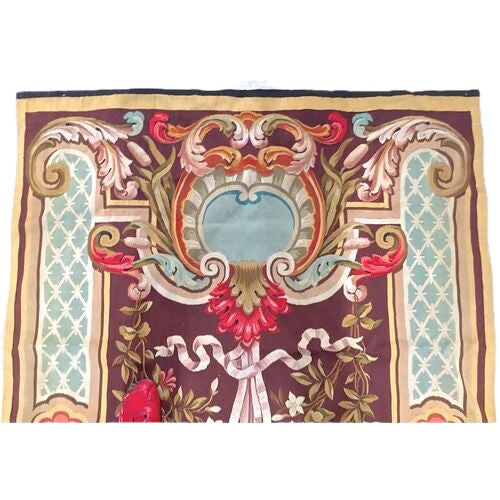 19th C. French Aubusson Napoleon III Floral Tapestry wall hanging with trellised borders and extravagant bouquets, foliage...