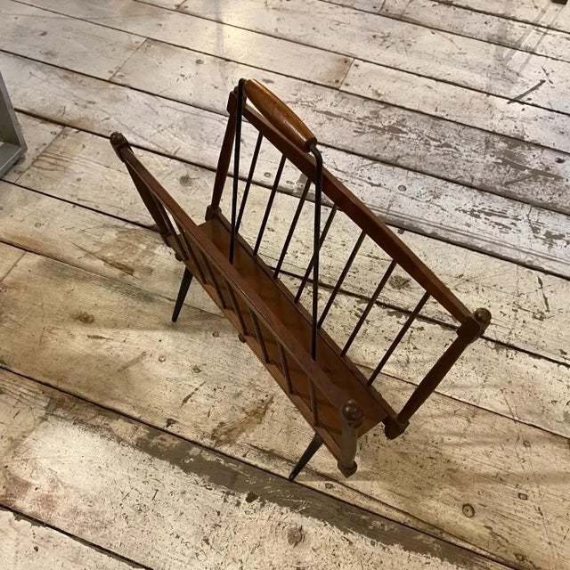 Wood 1960s Mid-Century Modern Teak and Black Painted Iron Italian Magazine Stand For Sale - Image 7 of 10