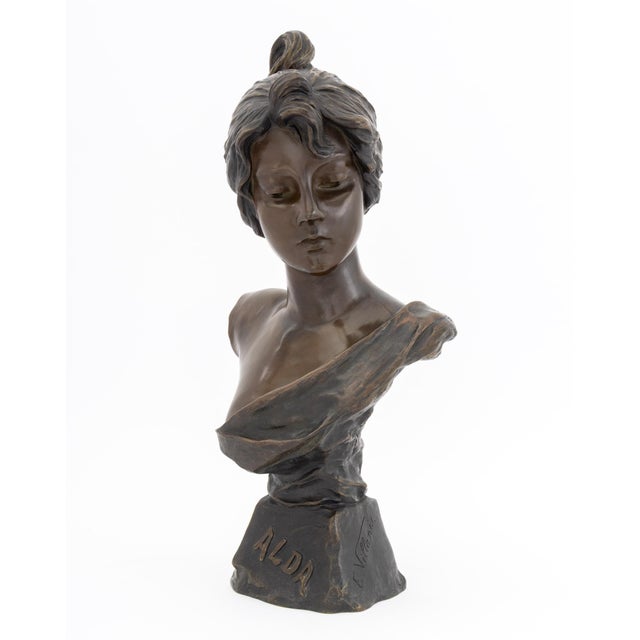 Emmanuel Villanis Emmanuel Villanis "Alda" Patinated Bronze Bust For Sale - Image 4 of 12