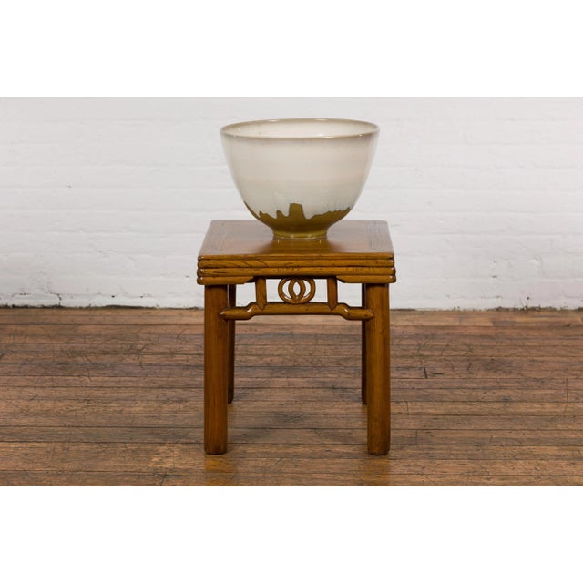 Contemporary White & Brown Glazed Ceramic Bowl For Sale - Image 4 of 12