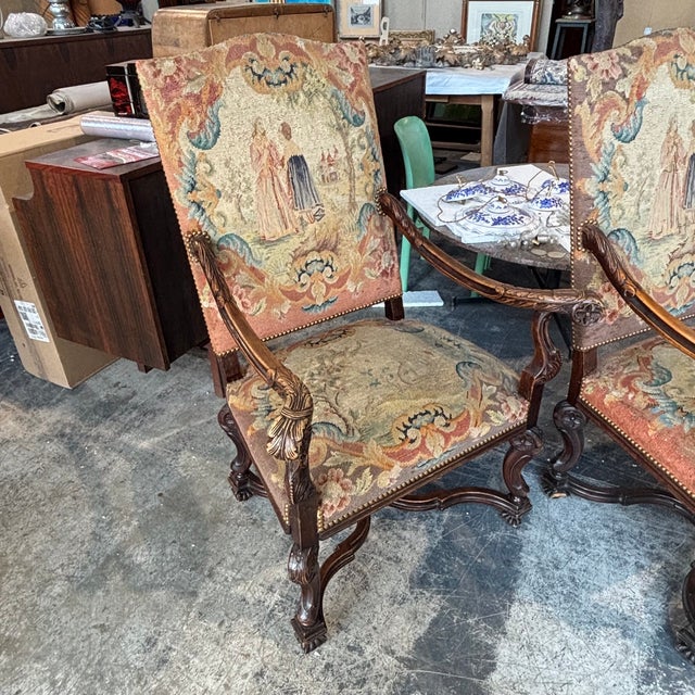 Pink Antique Walnut Armchairs Upholstered with Aubusson, France, 1700, Set of 2 For Sale - Image 8 of 18