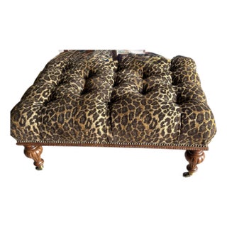 Mid 20th Century Leopard Print Tufted Ottoman For Sale