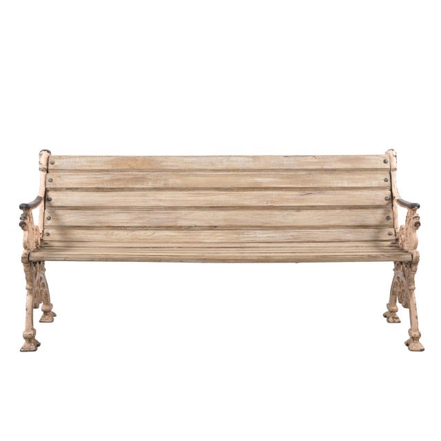 Farmhouse Vintage Anglo-Indian Painted Teakwood and Cast-Iron Garden Bench For Sale - Image 3 of 4