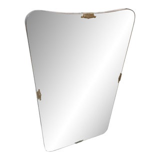 1950s Gio Ponti Style Mid-Century Modern Brass and Glass Biscuit Wall Mirror For Sale