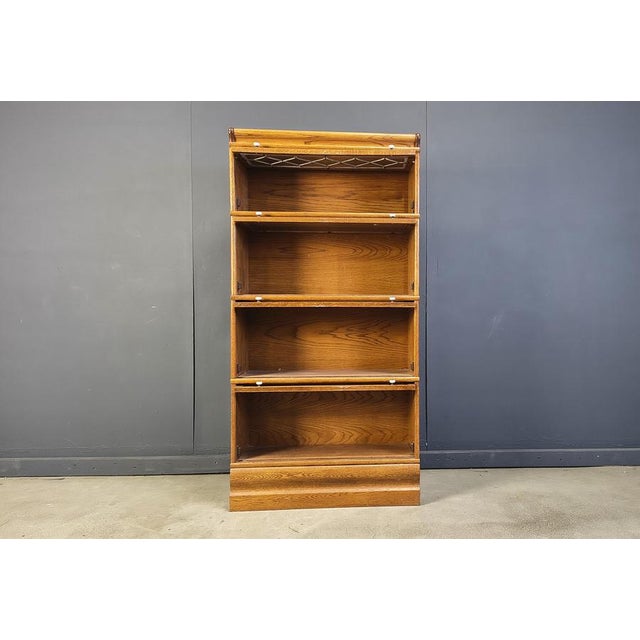 1920s Oak Four Tier Barrister Bookcase with Leaded Glass, 1920 For Sale - Image 5 of 11
