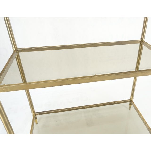 Pair Decorative Brass Smoked Glass 4 Tier Shelves Vitrines Etageres Displays For Sale - Image 10 of 14