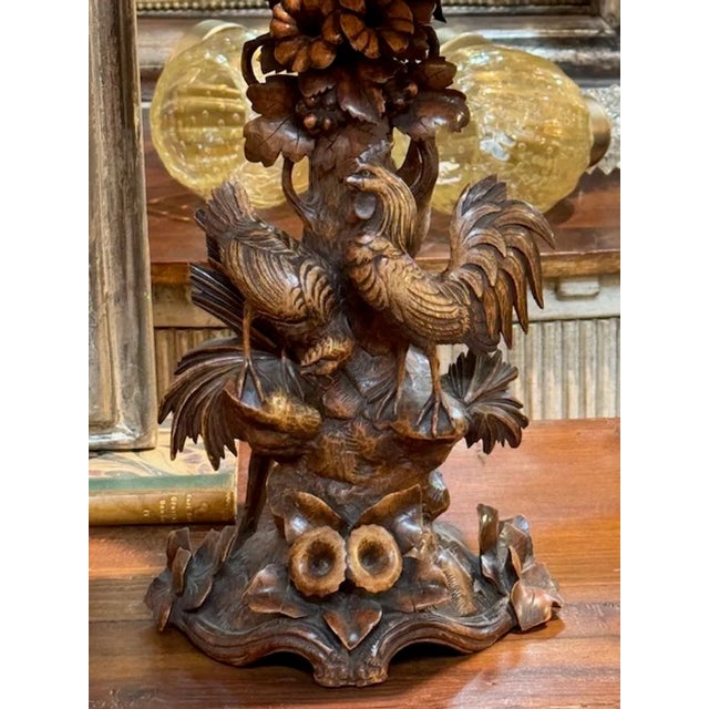 Pair of Black Forest Rooster Lamps For Sale - Image 4 of 9