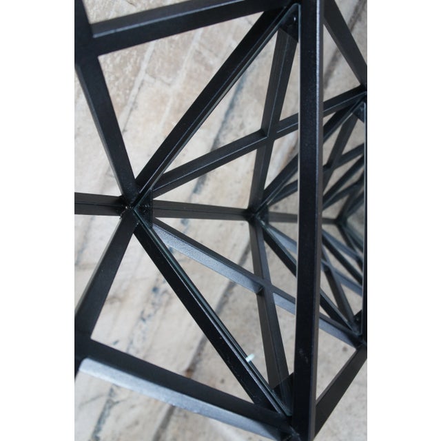Late 20th Century Art Deco Style Geometric Metal & Glass Triangular Corner Shelf Etagere For Sale - Image 9 of 11