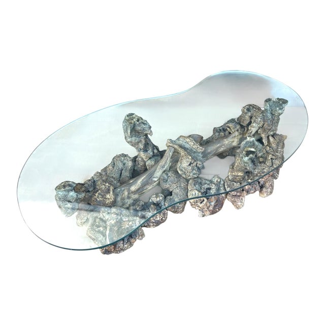 1960s Sculptural Burl Wood Root Coffee Table With Curved Glass Top For Sale - Image 4 of 10