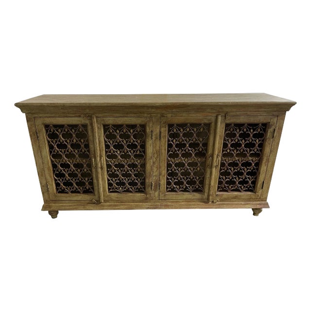 Green Brown Washed Four-Door Console with Metal Decorative Doors, 21st Century For Sale