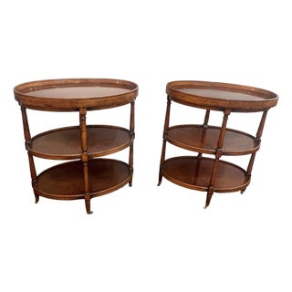 Pair of Three Tiered Burlwood European Butler Tray Top Side Tables For Sale