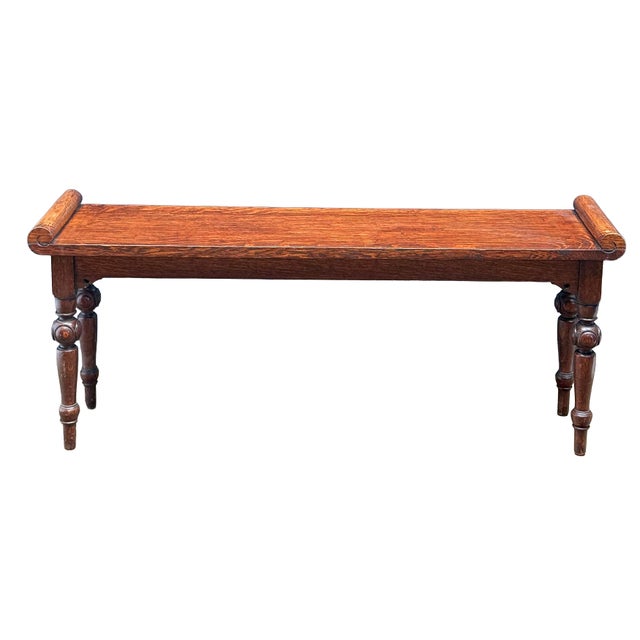 Arts & Crafts Arts and Crafts Hall Bench or Window Seat of Oak With Turned Legs From England For Sale - Image 3 of 8