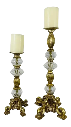 Italian Rococo Style Gilt Metal and Cut Glass Candle Holder, a Pair