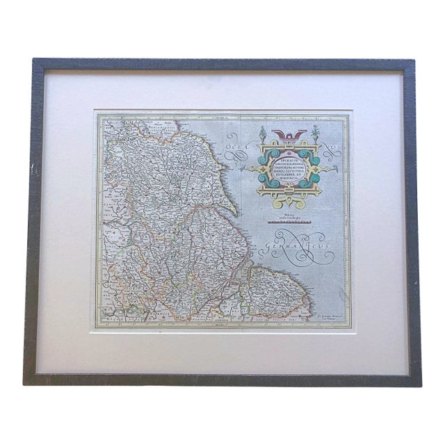 Decorative Early Hand-Colored Map of the Northeast of England With Frame For Sale