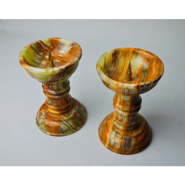 Onyx and Brass Candlesticks, Italy, 1980, Set of 2 For Sale - Image 9 of 9