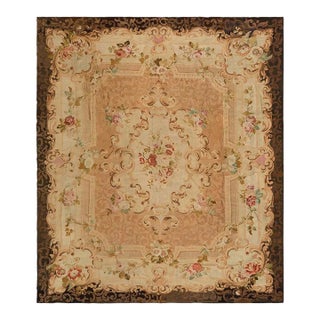 Antique Oversized French Aubusson Floral Rug With Medallion Design - Rug & Kilim For Sale