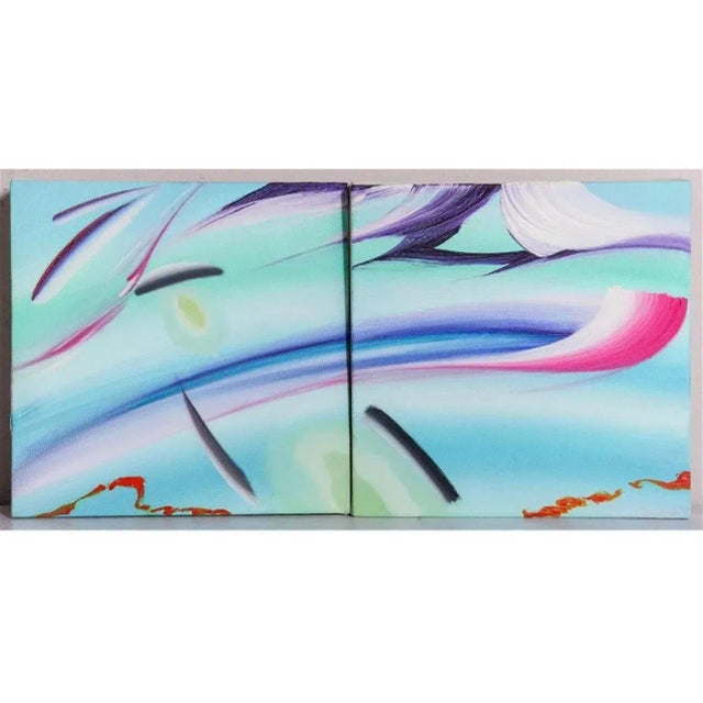 Postmodern Surrealist Abstract Painting Pair, Martyn Jones British Color Diptych Painting For Sale - Image 10 of 10