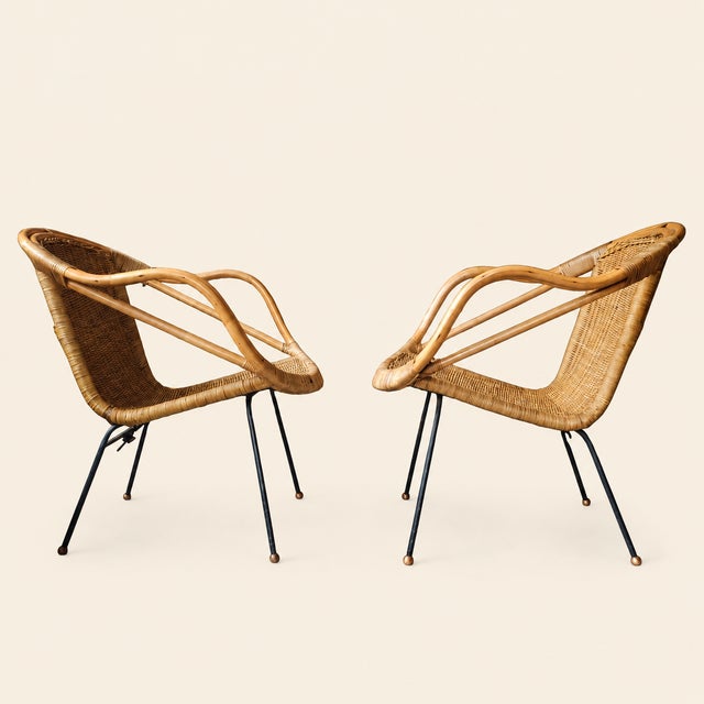 Mid-Century Modern Rattan Lounge Chairs in the Style of Paul McCobb, Pair For Sale - Image 9 of 9