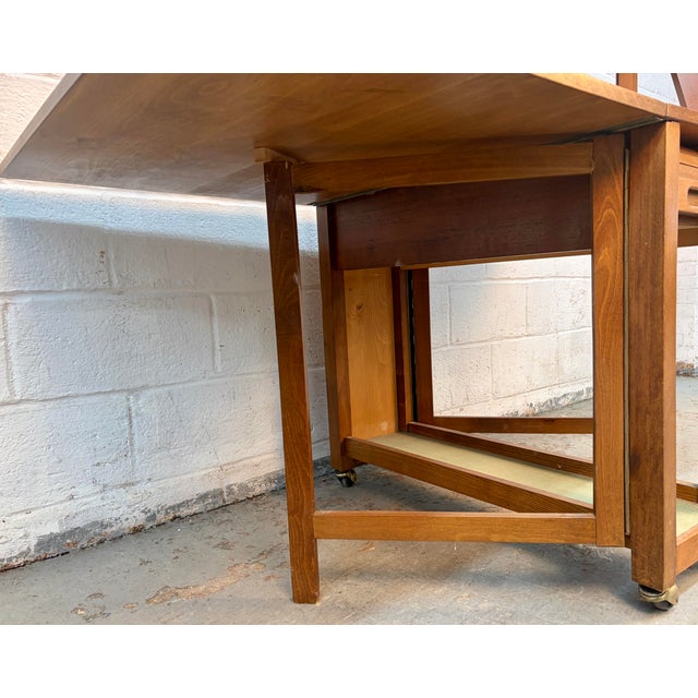 Wood Mid-Century Modern Drop Leaf Hide a Way Table W/ Four Folding Chairs For Sale - Image 7 of 18