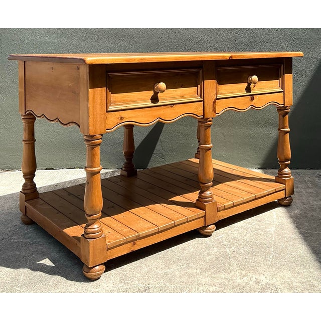 Camel Vintage Knotty Pine Plank Center Island For Sale - Image 8 of 12