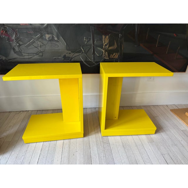 2000 - 2009 Lacquered Yellow Side Table, Pair For Sale - Image 5 of 6