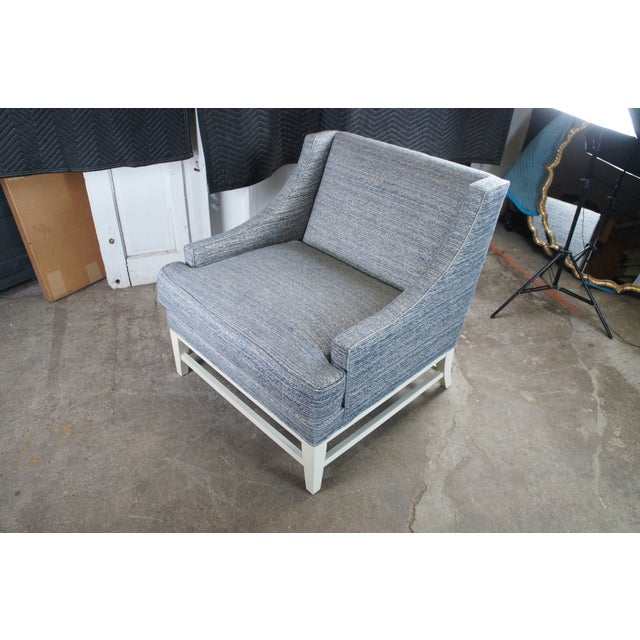 Late 20th Century Gabriella White Bev Upholstered Modern Blue Slope Arm Library Chair and a Half For Sale - Image 9 of 11