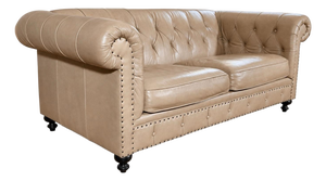 Bernhardt Tan Leather Tufted Chesterfield Loveseat Sofa