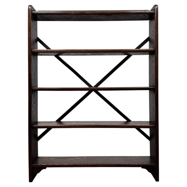 Wood Antique Early 20th Century Industrial Oak Open Bookcase For Sale - Image 7 of 8