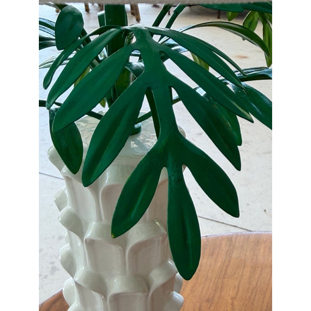 Metal Vintage Italian Tole Palm Table Lamp With Sculptural White Ceramic Column Base For Sale - Image 7 of 12