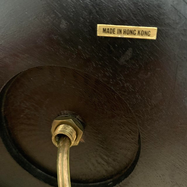 Chinoiserie Reverse Glass Painted Lamp With Wood Base, Linen Shade & Finial For Sale - Image 12 of 13