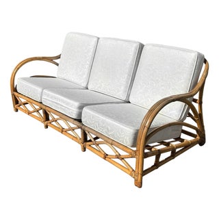1930s Restored Art Deco Stick Rattan Three-Seat Transitional Sectional Sofa For Sale