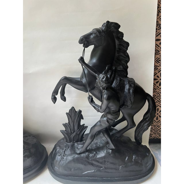 Wood Pair of Vintage Figural Statue of Man & Rearing Horse For Sale - Image 7 of 13