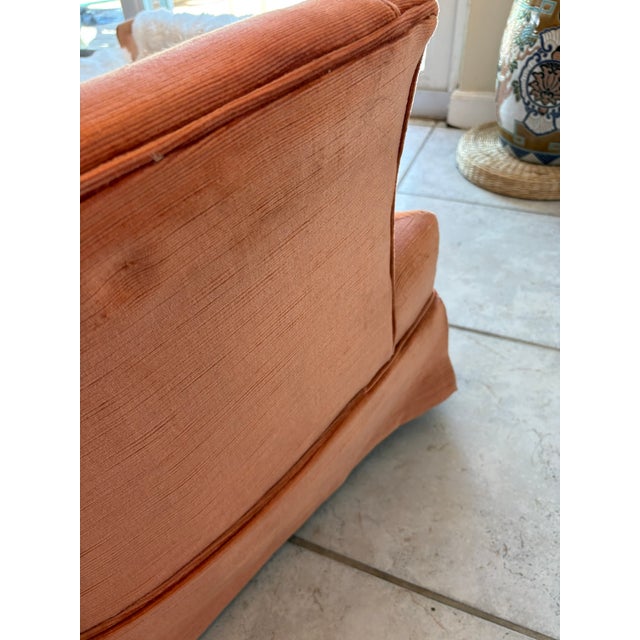 Vintage Salmon Pink Tufted Skirted Corded Velvet Swivel Club Chairs - A Pair For Sale - Image 15 of 17