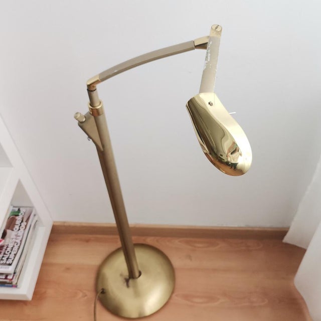 Tall Modernist Golden Height Adjustable Floor Lamp, 1970s For Sale - Image 4 of 17