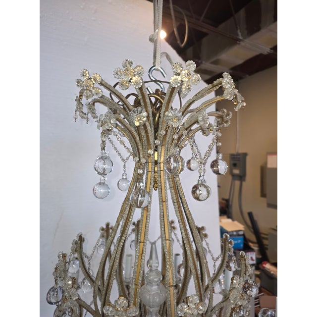 1960s Large Vintage Clear Murano Glass Drop Chandelier For Sale - Image 5 of 12