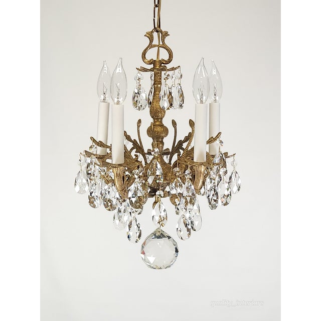 Antique 5 Light Sensational Shinning Swanky Brass Cut Lead Crystal Chandelier ~ Rewired ~ Restored ~ Rejuvenated ~ Ready to Hang ~ For Sale - Image 12 of 12
