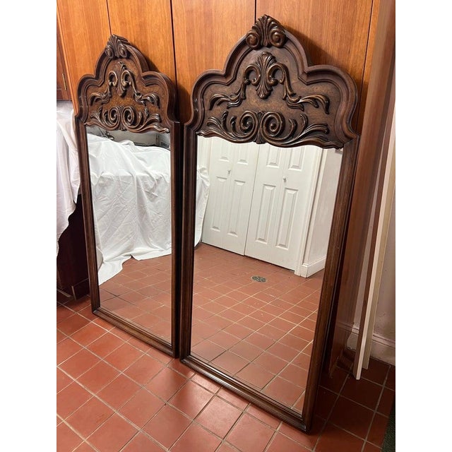 Late 20th Century Pair of Elaborately Carved Wooden Mirrors For Sale - Image 5 of 15