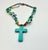 .1970s Vintage Southwestern Navajo Boho Chic Faux Turquoise Cross Pennant Beaded Necklace, 22”00 For Sale - Image 6 of 11