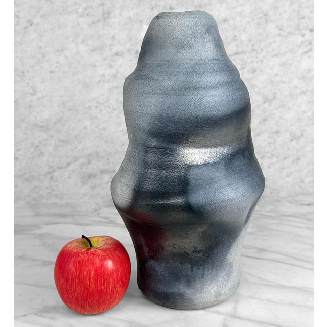 - Original Signed Studio Pottery Abstract Vase - Unusually Shaped with Gray/Silver Toned Finish - 12" Tall - Hallowed...