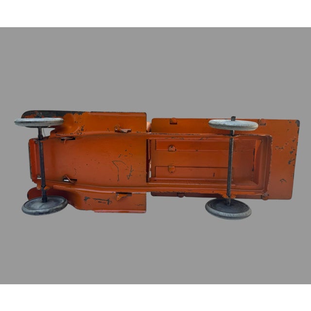 Orange Antique Metalcraft Toy Town Grocery Advertising Truck Pressed Steel 11.5” For Sale - Image 8 of 10