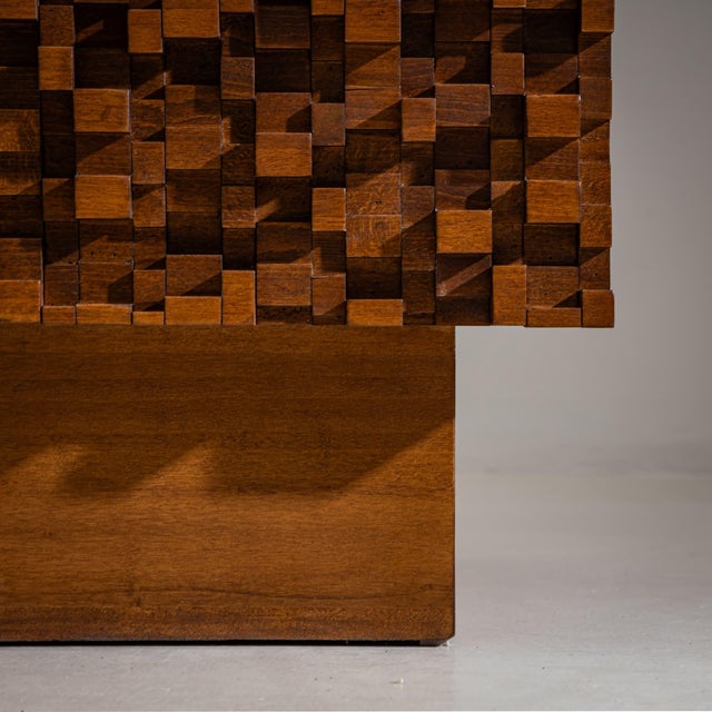 Wood Late 20th Century Pair of contemporary Italian Sideboards with Brutalist Surface Design For Sale - Image 7 of 12