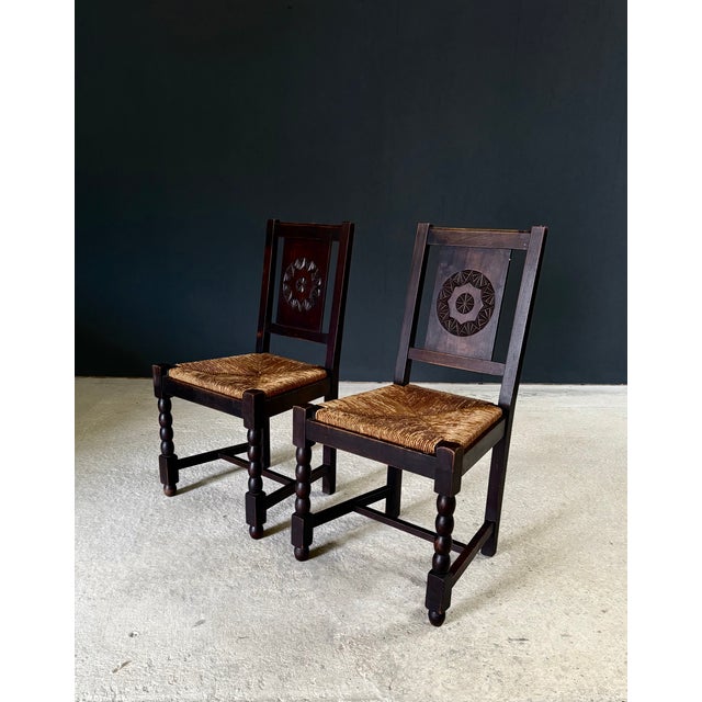 French Provincial Carved Back Dining Chairs by Charles Dudouyt, 1940s, Set of 2 For Sale - Image 3 of 18