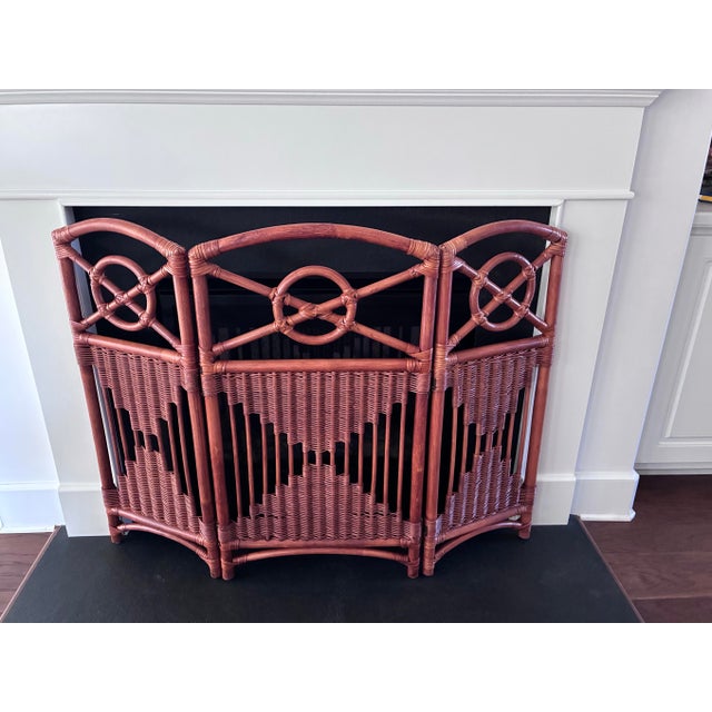 1940's Bamboo and Rattan Woven Wicker Folding 3 Panel Fireplace Screen For Sale - Image 12 of 12
