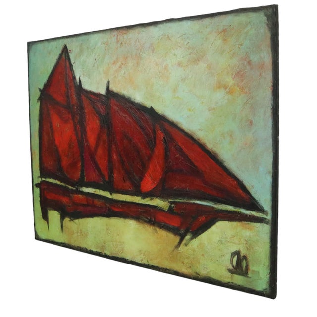 Abstract Boat, 1950s, Oil Painting on Canvas For Sale - Image 3 of 13