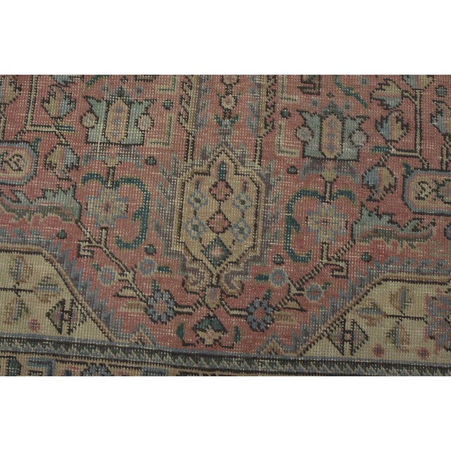 1980s Tabriz Rug 6’4” X 9′ Pink Wool Vintage Distressed Hand-Knotted Oriental Carpet For Sale - Image 5 of 14